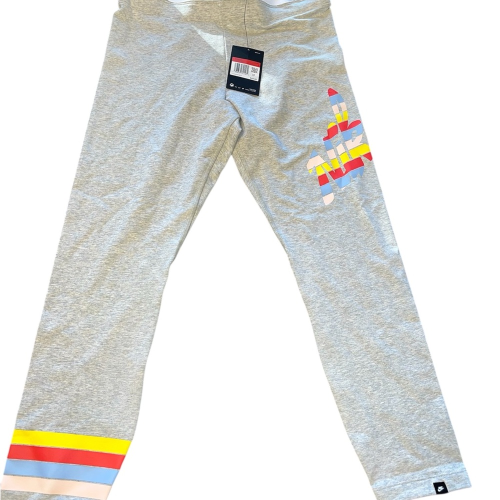 Nike Gray Leggings with Colorful Logo and stripes